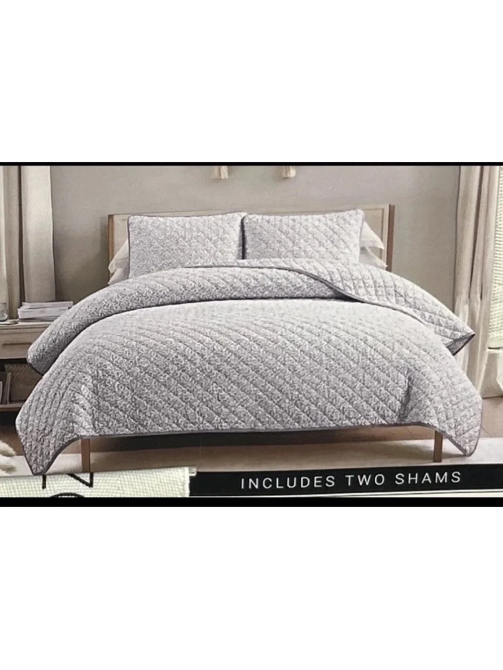 Rachel Zoe King Gray & White Animal Print Cotton Reversible Quilt Set 106”x92”